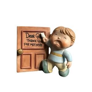 Dear God Kids Boy with a Hurt Finger Thanks for Moms Figurine 1982